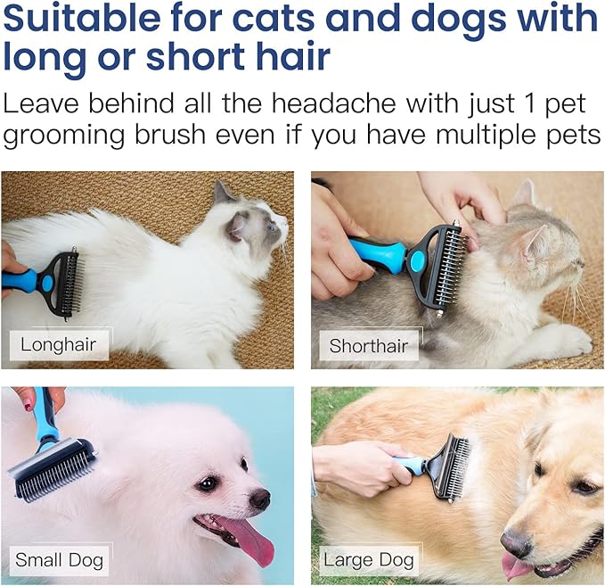 Potaroma Versatile Pet Grooming Brush, Double Sided Shedding and Dematting Undercoat Rake, Reduces Shedding by up to 95% Professional Deshedding Comb Tool for Dogs and Cats (Medium)