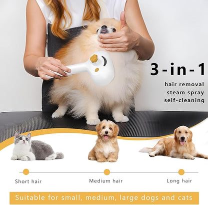 Pet Steam Brush for Dog & Cat – 3-in-1 Spray Hair Removal Comb – Steam for Shedding & Grooming – Water Brush for Long & Short Haired Pets – Spritz Defur Comb –