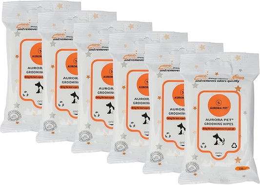 Aurora Pet Wipes – 100% Natural, Plant-Based Hypoallergenic Grooming Wipes for Dogs & Cats (60-Count Travel Pack)