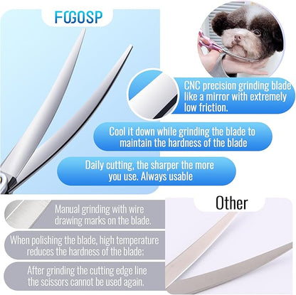 Professional Left Handed Curved Dog Grooming Scissors with Sharper Self Grinding lightweight and finely trimmed split structure 6.5'' Japan VG10 63HRC for small dogs cat pet(Blue)