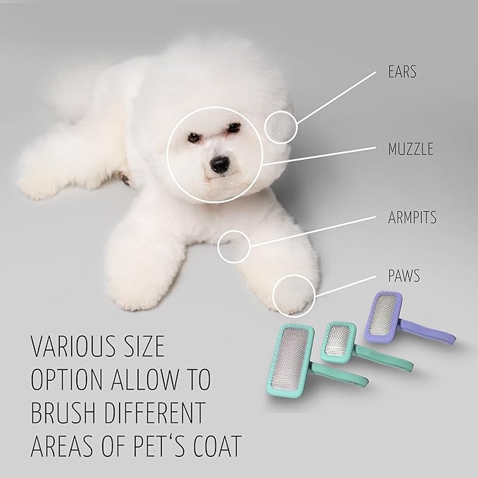 TAURO PRO LINE - Slicker Brush Rectangular M | Premium brush for dogs & cats with soft, flexible cushion ergonomic design. | Included:1x grooming brush in Purple, Dimensions: Rectangular, 3,5 x 7,4in