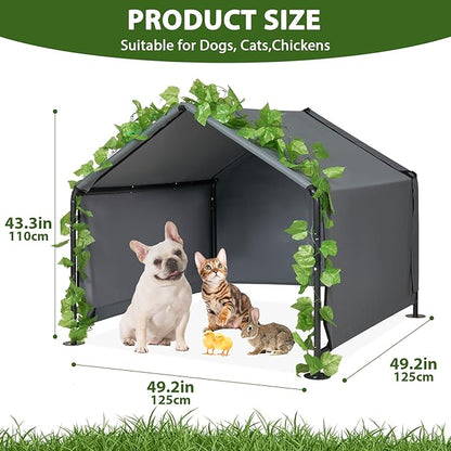 Large Dog Shade for Outside - LitaiL Outdoor Dog Kennel for Small Dogs, 4.1'x4.1'x3.6' Outdoor Sun Rain Canopy Pet House, Waterproof Pet Canopy Shelter for Small Animals