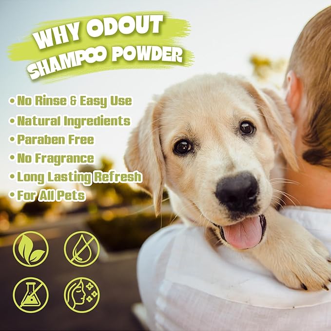 Waterless Dry Shampoo Powder for Dogs, No Rinse Pet Shampoo Deodorizer Powder - Baking Soda & Persimmon Extract Natural for Dog and Cat, No Fragrance, 3.5oz (100g)