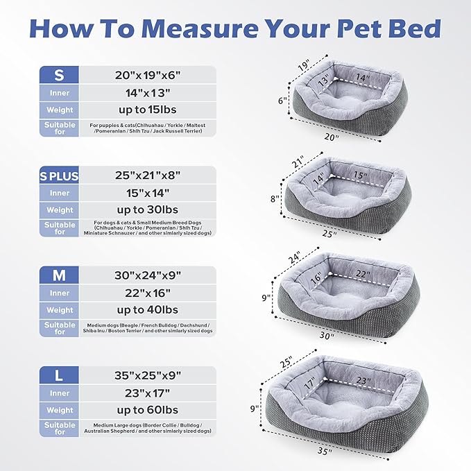 INVENHO Small Dog Bed for Small Dogs, Cat Beds for Indoor Cats Washable, Orthopedic Dog Bed, Warming Soft Calming Sleeping Puppy Bed Durable Pet Bed with Anti-Slip Bottom S(20"x19"x6")