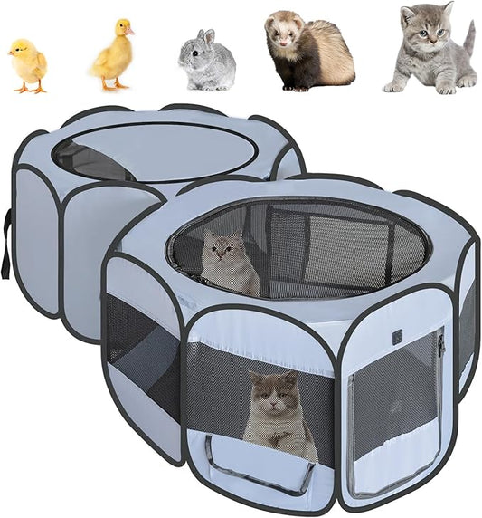 Small Animals Playpen Pop up Small Pet Cage Enclosure Hutch Kennel Tent Chick Run Brooder Box Coop Portable Foldable Outdoor Yard Fence for Kitten Ferret Puppy Guinea Pig Rabbit Hamster Chinchillas