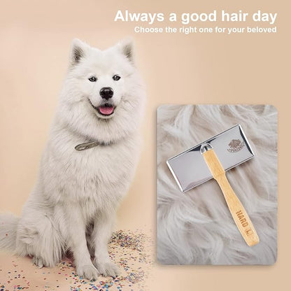 Wooden Slicker Brush - Stainless Steel Hard Pins for Grooming Short-Haired Pets (Size M)