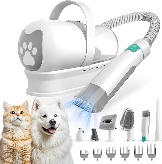 Professional Dog Grooming Kit with 10 Tools – Cordless Clippers, Stainless Steel Combs, Nail Grinder & Detachable Blades | Quiet, Low-Vibration Design for Pets