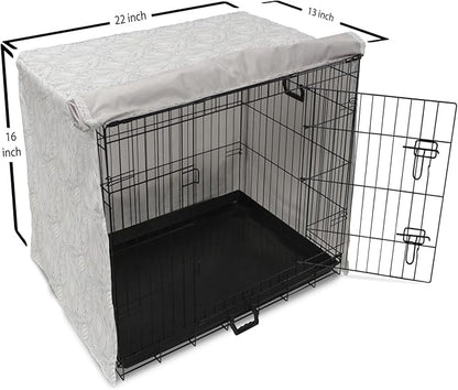 Ambesonne Grey and White Dog Crate Cover, Doodle Style Botanical Leaves Pattern Shabby Ornamental, Easy to Use Pet Kennel Cover for Small Dogs Puppies Kittens, 22 Inch, Pale Blue Grey and White
