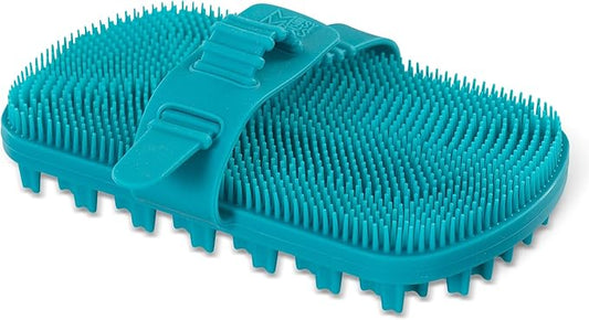 Messy Mutts Reversible Silicone Dual Sided Pet Grooming Brush | Gentle Massage, Brushing, Bathing and Dog Hair Removal Tool | One Size Fits All | Blue