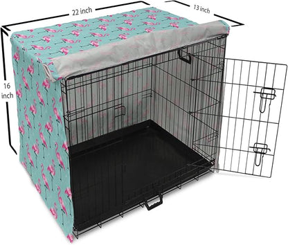 Lunarable Turquoise Dog Crate Cover, Repetitive Pink Flamingos on Wavy Water Background Vivid Colors Graphic, Easy to Use Pet Kennel Cover for Small Dogs Puppies Kittens, 22 Inch, Pink Seafoam