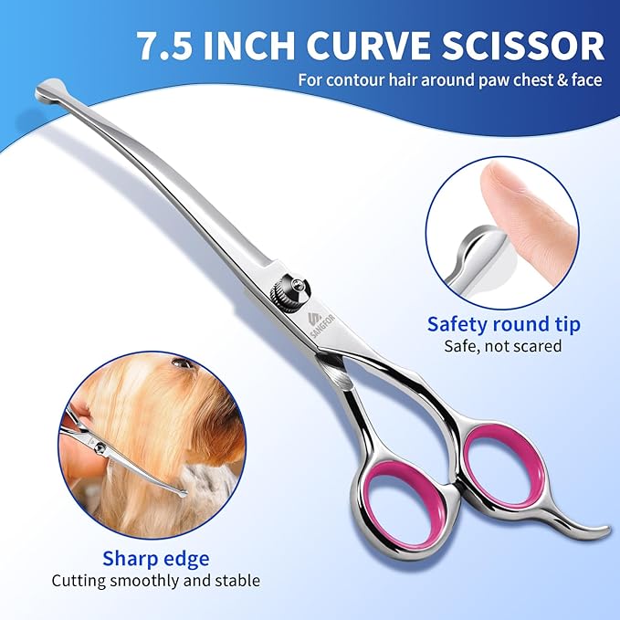 Dog Grooming Scissors, 6-in-1 Professional Dog Grooming Kit, 4CR Stainless Steel Dog Scissors for Grooming, Heavy Duty Dog Shears for Grooming, Dog Grooming Supplies Pet Grooming Kit for Dogs at Home