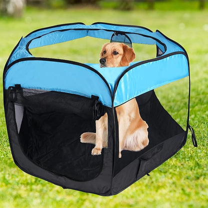 Portable Dog Playpen Cat Tent,Pop Up Playpen for Small Middle Dogs Cats Pet Tent Playground,Indoor Outdoor,37x37x24,Blue/Black,1Pack