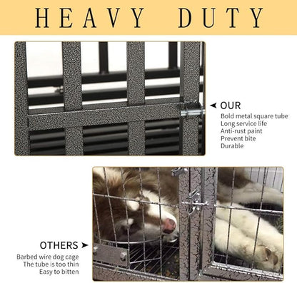 SMONTER 38" Heavy Duty Dog Crate Strong Metal Pet Kennel Playpen with Two Prevent Escape Lock, Large Dogs Cage with Wheels, Y Shape, Dark Silver … …