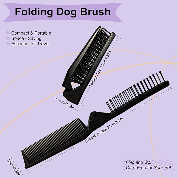 Folding Small Dog Grooming Brush - Perfect for Shih Tzus, Yorkies, and Maltipoos - Ideal Puppy Hair Brushes for Maltese and Small Breeds (Black)