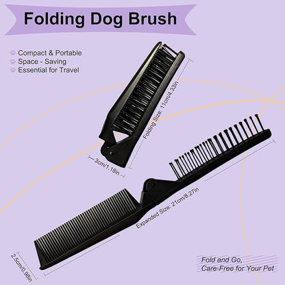 Folding Small Dog Grooming Brush - Perfect for Shih Tzus, Yorkies, and Maltipoos - Ideal Puppy Hair Brushes for Maltese and Small Breeds (Black)