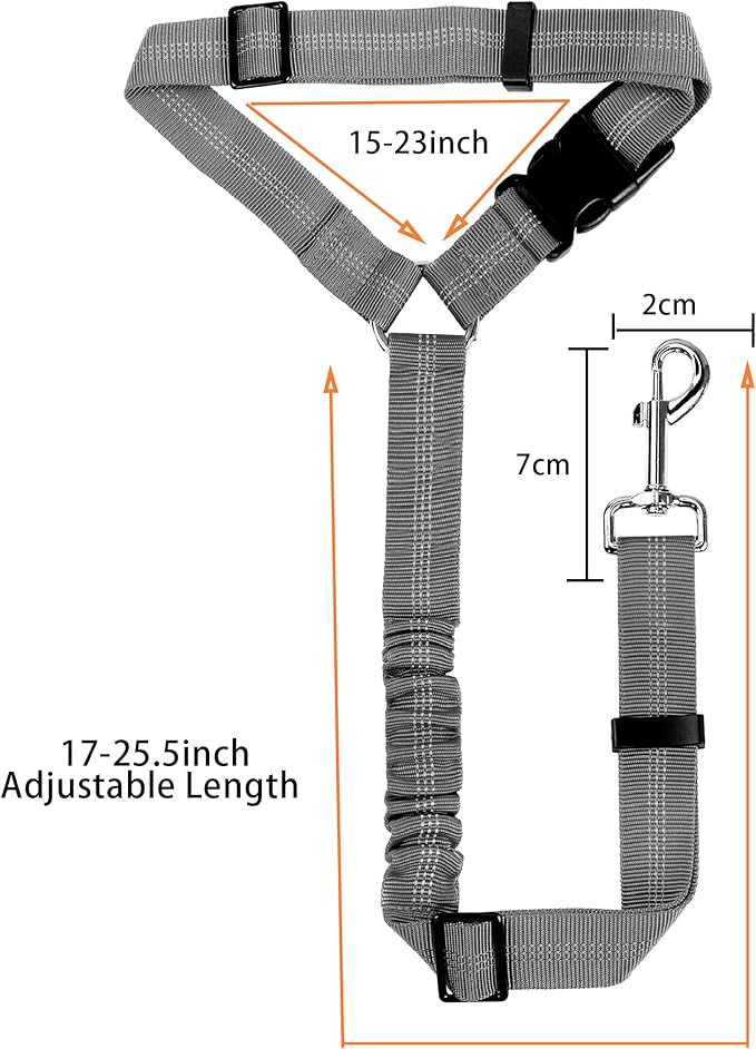 YAODHAOD Dog Seat Belts, Retractable Dog Seatbelts Harness for Car,Adjustable Restraint Safety Leads Vehicle Seatbelt Harness,Nylon Pet Safety Seat Belts Heavy Duty Car Harness for Dogs (Gray)