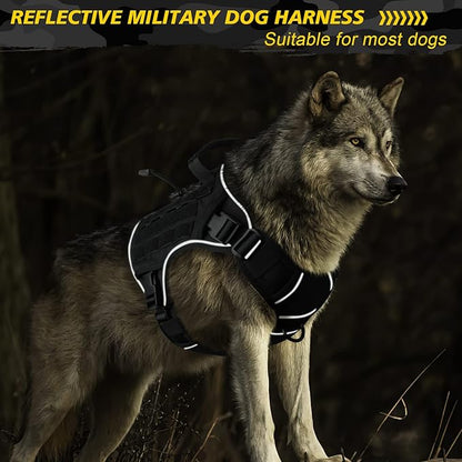 WINGOIN Black Tactical Dog Harness for Large Dogs No Pull Adjustable Reflective Military Pet Harness with Easy Control Handle with Hook & Loop Panels for Walking Hiking Training(XL)