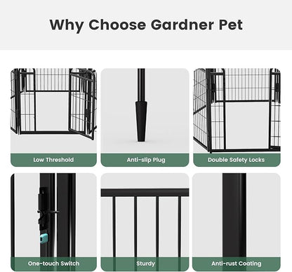 Gardner Pet Dog Playpens, 40" H 2 Add-on Panels for Small/Medium/Large Dogs, Foldable Pet Play Yard Gate Extensions, Pet Playpen, Anti-Rust, Quick Install, Black