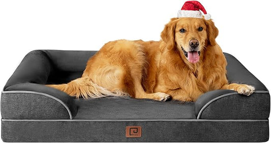 EHEYCIGA Orthopedic Dog Beds for Extra Large Dogs, Waterproof Memory Foam XL Dog Bed with Sides, Non-Slip Bottom and Egg-Crate Foam Big Dog Couch Bed with Washable Removable Cover, Dark Grey