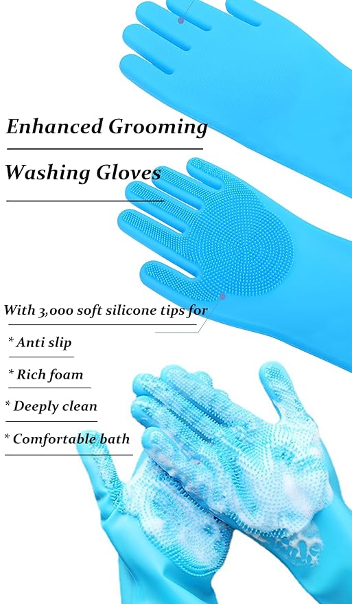 Dog Grooming Gloves and Brush Set - Dog Washing Gloves | Self-Cleaning Slicker Brush| Dog Bath Brush| Grooming kits for Nose and Teeth (7 pcs)