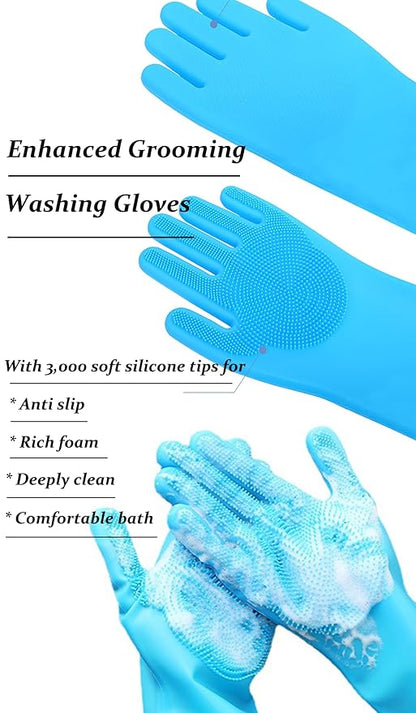 Dog Grooming Gloves and Brush Set - Dog Washing Gloves | Self-Cleaning Slicker Brush| Dog Bath Brush| Grooming kits for Nose and Teeth (7 pcs)