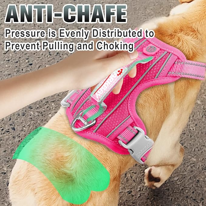BARKBAY No Pull Dog Harness Large Reflective Dog Harness with Front Clip and Easy Control Handle for Walking Training Running with ID tag Pocket(Pink,XL)