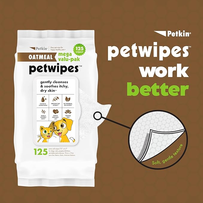 Petkin Mega Valu-Pak Pet Wipes, 500 Total Wipes - Oatmeal Pet Wipes for Dogs and Cats - for Face, Paws, Ears, and Body - Super Convenient Dog Cleaning Wipes, Ideal for Home or Travel - Easy to Use