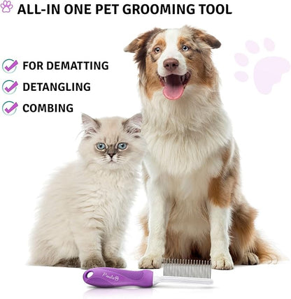 Poodle Pet Detangling Pet Comb with Long & Short Stainless Steel Teeth for Removing Matted Fur, Knots & Tangles – Detangler Tool Accessories for Safe & Gentle DIY Dog & Cat Grooming