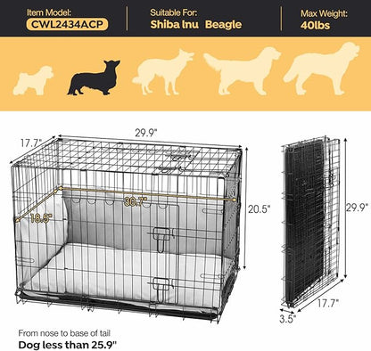 Veehoo 30 inch Dog Crates for Medium Dogs with Bumper-Three Doors Folding Metal Wire Dog Crate Cage Kennel, Indoor Outdoor Medium Dog Crate Kennels with Plastic Leak-Proof Tray-Portable Pet Kennel Kit