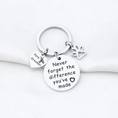 MYOSPARK Pet Groomer Keychain Dog Salon Gift Never Forget The Difference You've Made Appreciation Jewelry Pet Beautician Gift