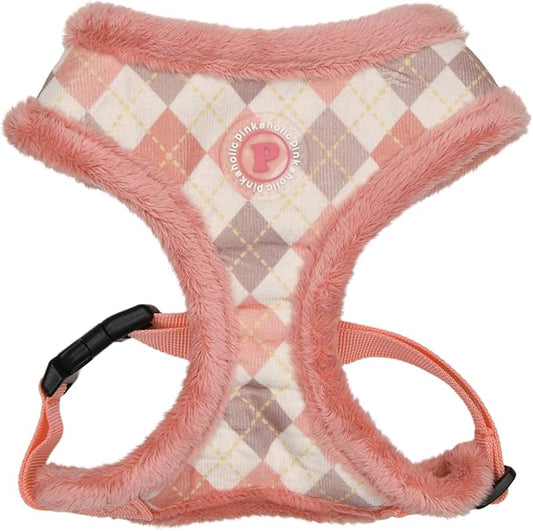 Pinkaholic New York Annika Dog Harness Over-The-Head Warm Winter Argyle Pattern Adjustable Chest for Small Dog, Indian Pink, Large