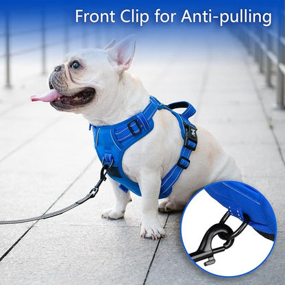 PoyPet No Pull Dog Harness, No Choke Reflective Dog Vest, Adjustable Pet Harnesses with Easy Control Padded Handle for Small Medium Large Dogs(Royal Blue,XL)