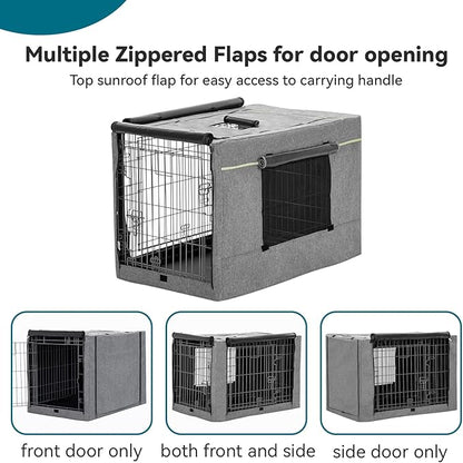 PETSFIT Dog Kennel Cover,36 Inch Crate Cover for Wire Dog Crate， Double Doors, Mesh Window, Flap On The Top and Back is Detachable, Dog Crate Cover Grey