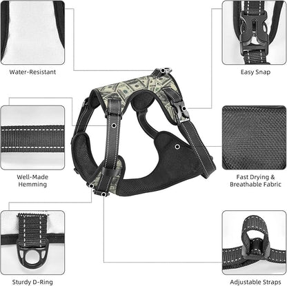 No Pull Dog Harness for Small Dogs Easy Walk Dog Vest Adjustable Collars Harnesses & Leashes Set Breathable Oxford Outdoor Walking Safety Reflective Strip Dollar Cash Prints