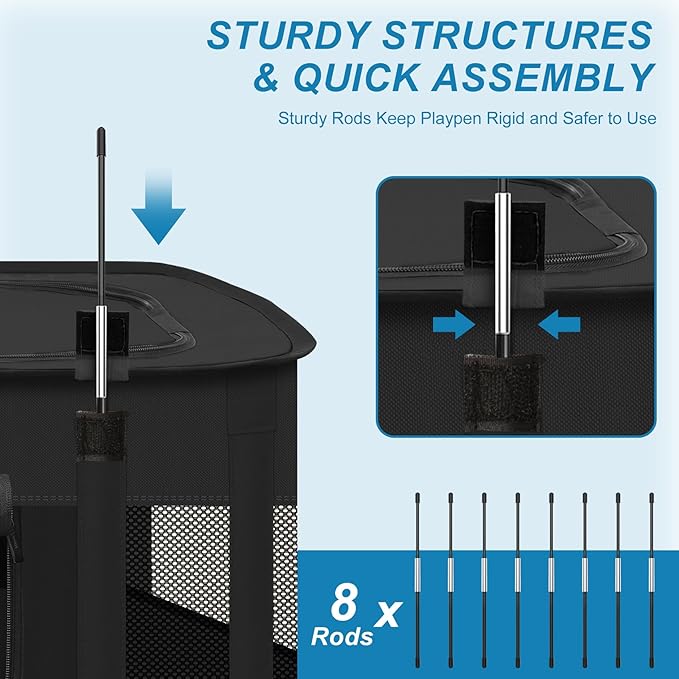 X-ZONE PET Dog Playpen, Puppy Cat Play Pen Portable Foldable Indoor/Outdoor Tent Crate Cage, Portable Pet Crate Small Size Black 30''