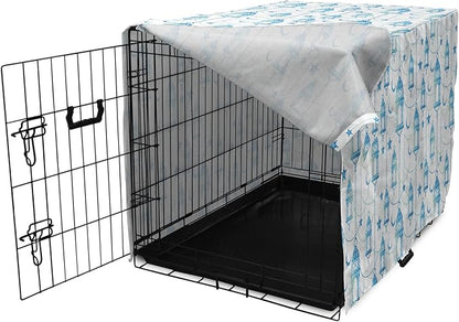 Lunarable Oriental Dog Crate Cover, Eastern Theme Celebration Pale Toned Composition Folkloric Look Print, Easy to Use Pet Kennel Cover for Cats & Medium Dogs, 30 Inch, Pale Green White Blue