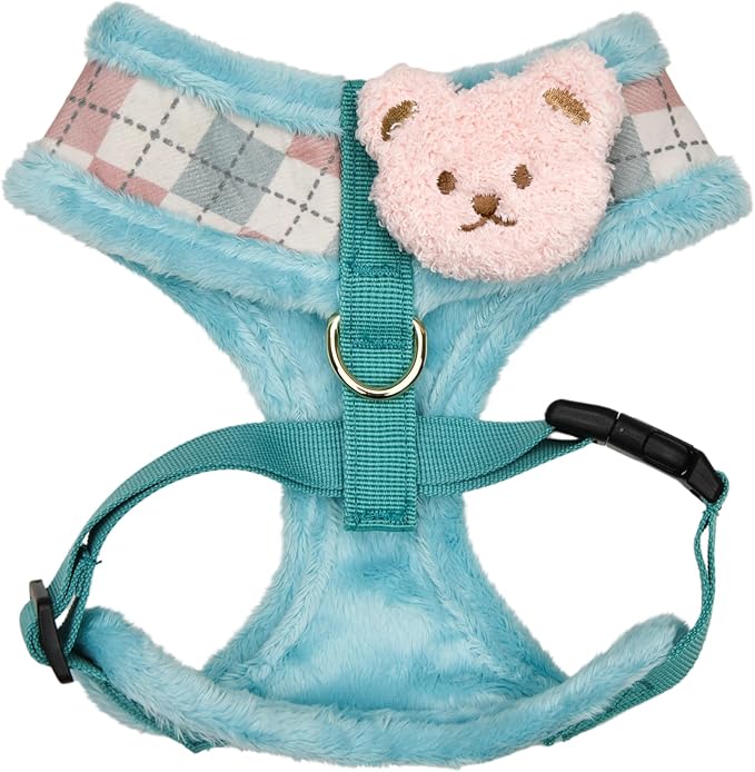 Pinkaholic New York Annika Dog Harness Over-The-Head Warm Winter Argyle Pattern Adjustable Chest for Small Dog, Aqua, Small