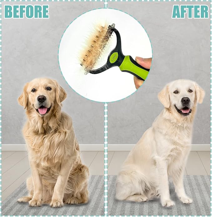 Pet Grooming Tool, Double-Sided Professional Grade Undercoat rake for pet tangles and mat Removal, Safe dehairing Comb and Depilation Tool