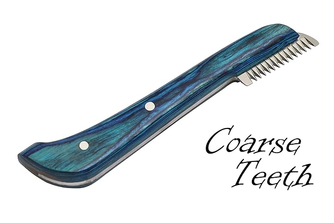 Stripping Knives Set of 6 in Stainless Steel, Wooden Handle, Non-Slip Tools for Grooming Dogs (Blue)