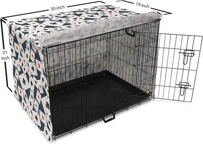 Lunarable Casino Dog Crate Cover, Realistic Style Random Scattered Playing Cards Leisure Time Hobby Games, Easy to Use Pet Kennel Cover for Cats & Medium Dogs, 30 Inch, Cadet Blue Black Red