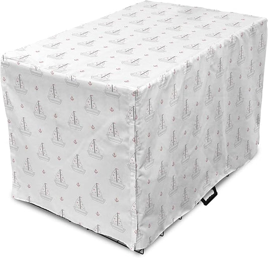 Lunarable Sail Boat Dog Crate Cover, Heart Patterned Sail with Anchor Ships Transportation Nautical, Easy to Use Pet Kennel Cover for Medium Large Dogs, 48 Inch, Blush Black White