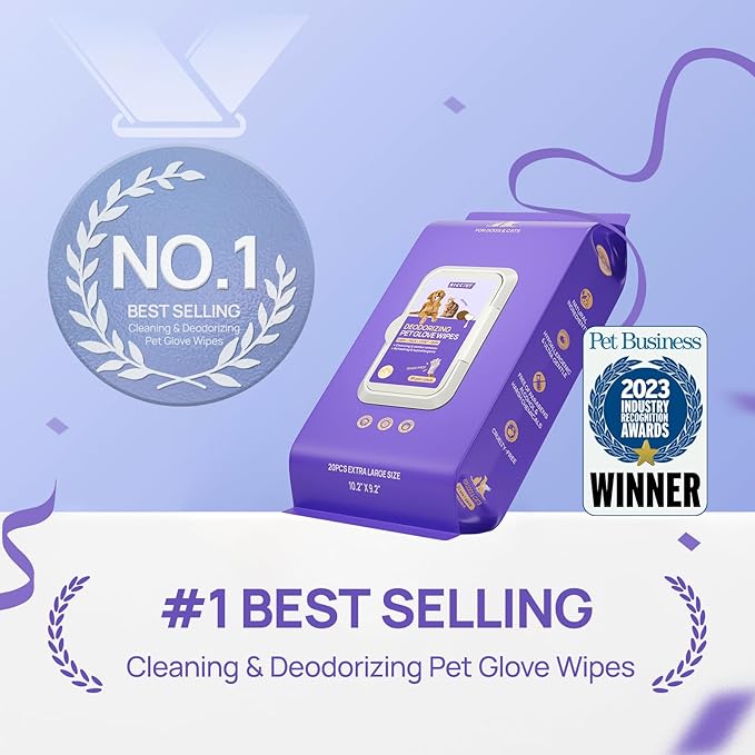 HICC PET Dog Wipes Cleaning Deodorizing, Nourish Fur and Eliminate Odors, Hypoallergenic Dog Cleaning Glove Wipes with Coconut Oil, No Rinse Cat Cleaning Wipes for Daily Care(unscent)