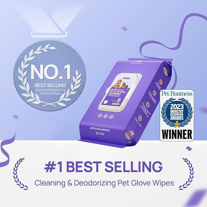 HICC PET Dog Wipes Cleaning Deodorizing, Nourish Fur and Eliminate Odors, Hypoallergenic Dog Cleaning Glove Wipes with Coconut Oil, No Rinse Cat Cleaning Wipes for Daily Care(unscent)