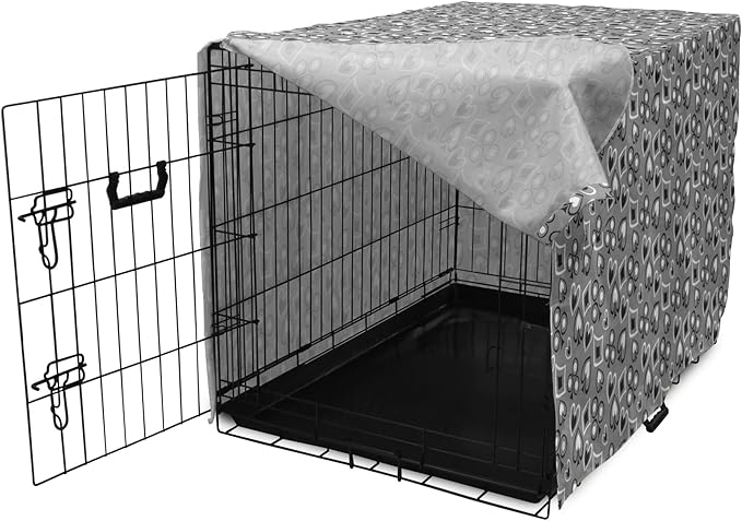 Lunarable Casino Dog Crate Cover, Playing Cards Abstract Style with Monochrome Display Gambling Theme, Easy to Use Pet Kennel Cover for Cats & Medium Dogs, 30 Inch, Black White Grey
