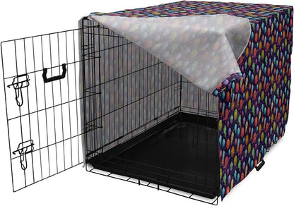 Lunarable Outer Space Dog Crate Cover, Cartoon Planets and Space Ships with Space Background Fun Science, Easy to Use Pet Kennel Cover for Medium Large Dogs, 48 Inch, Dark Blue