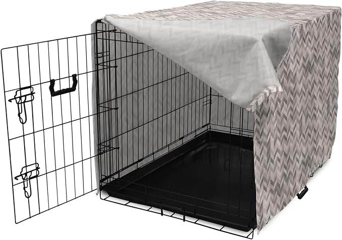 Lunarable Chevron Dog Crate Cover, Monochrome Stripes 3 Dimensional Pattern Geometric Chevron Design Abstract, Easy to Use Pet Kennel Cover for Medium Large Dogs, 36 Inch, Taupe and Grey
