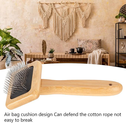Fockety Sheepskin Wool Brush, Macrame Slicker Comb Pet Slicker Brush with Wood Handle, Removing Shedding and Dirt, All Hair Types, Cats, Dogs, Fabric Care Enthusiasts, All Ages