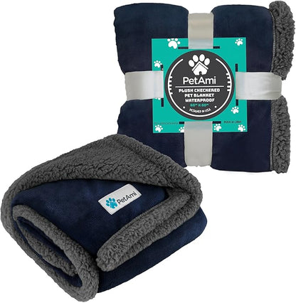 PetAmi Waterproof Dog Blanket for Medium Large Dog, Pet Puppy Blanket Couch Cover Protection, Sherpa Fleece Cat Blanket, Sofa Bed Furniture Protector Reversible Soft Plush Washable, 60x40 Navy Gray
