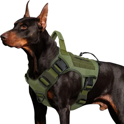 WINGOIN Tactical Dog Harness for Large Dogs, Heavy Duty No Pull Dog Harness with Handle, Adjustable Reflective Military K9 German Shepherd Big Size Dog Vest for Training, Walking, Hiking, Green (L)