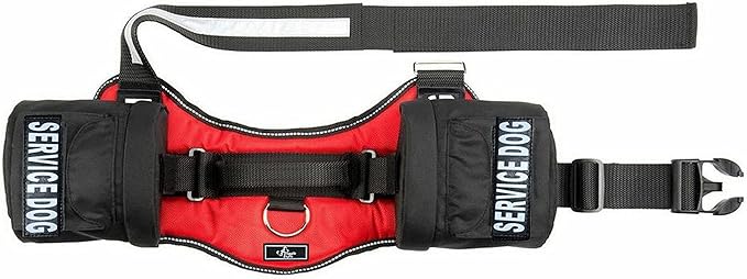 Service Dog Harness with Removable Saddle Bag Backpack Carrier Traveling Carrying Bag. 2 Removable Patches. Please Measure Dog Before Ordering. Made by Doggie Stylz (Girth 24-31", Red)